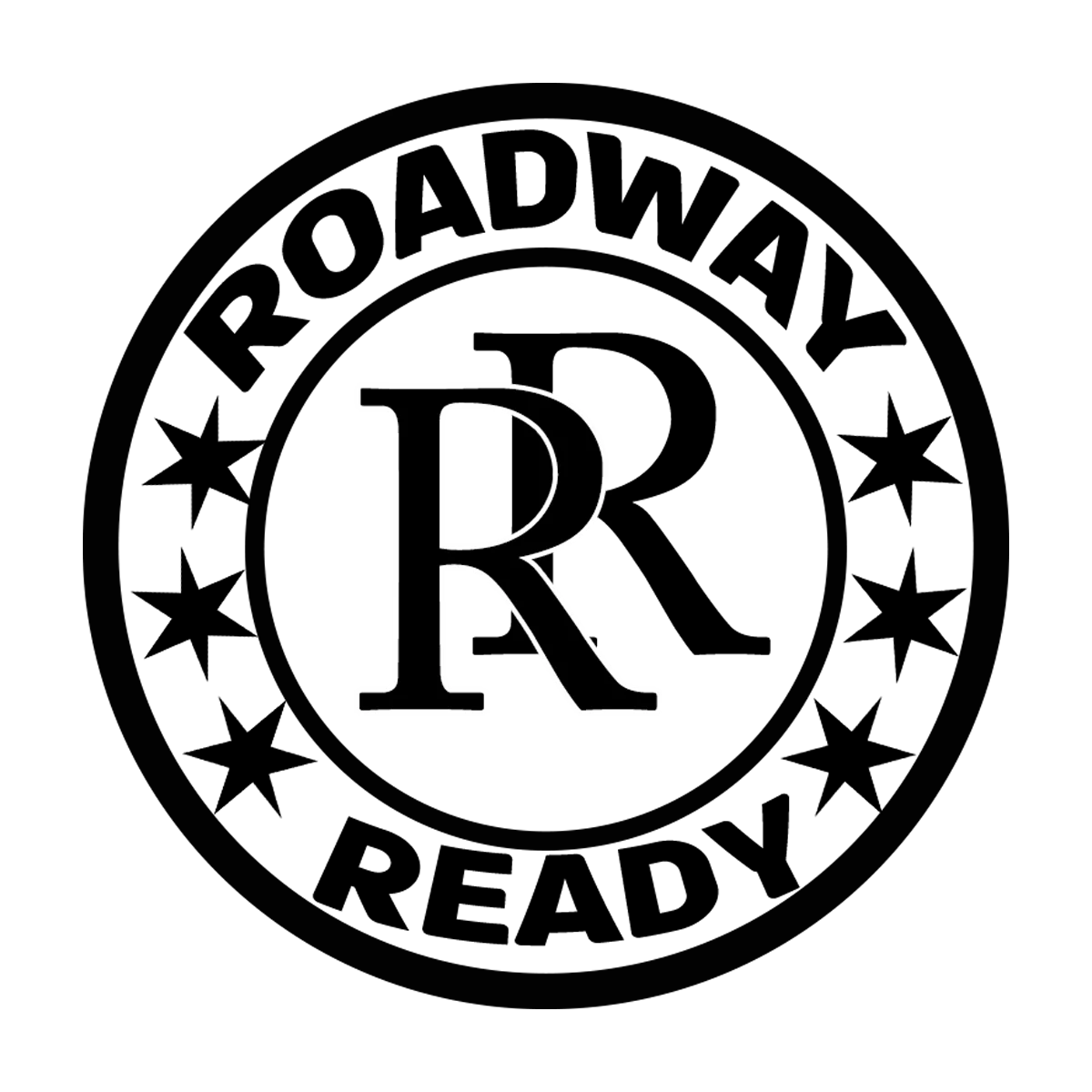 White distressed serif R monogram centered on a black square.